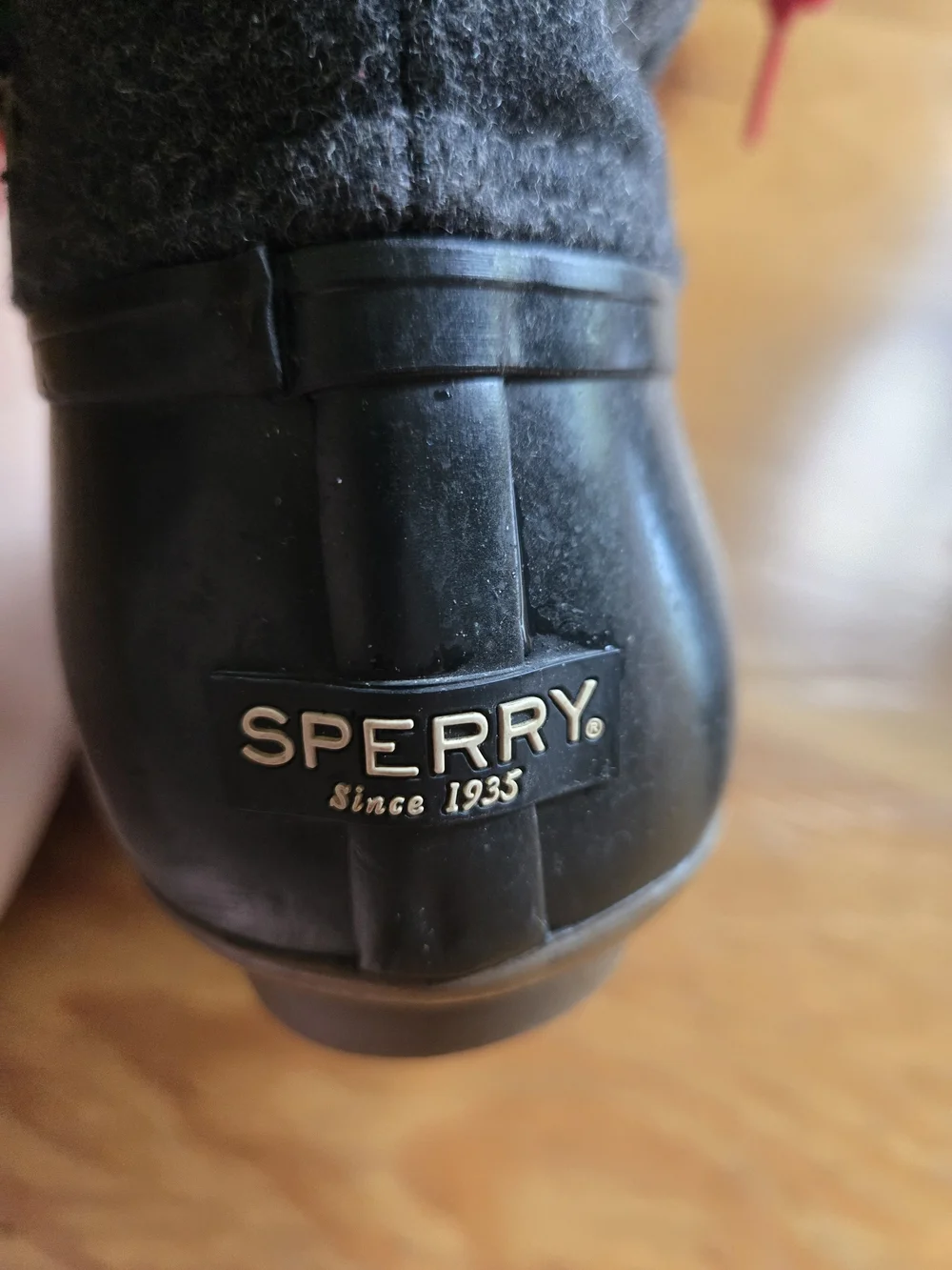 Sperry Black Duck Boots (JCrew) with Red Laces and White Sheep Fur